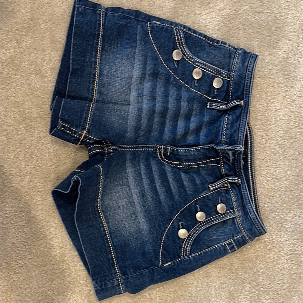 Miss Me Blue Jean Shorts with Distressed Details
